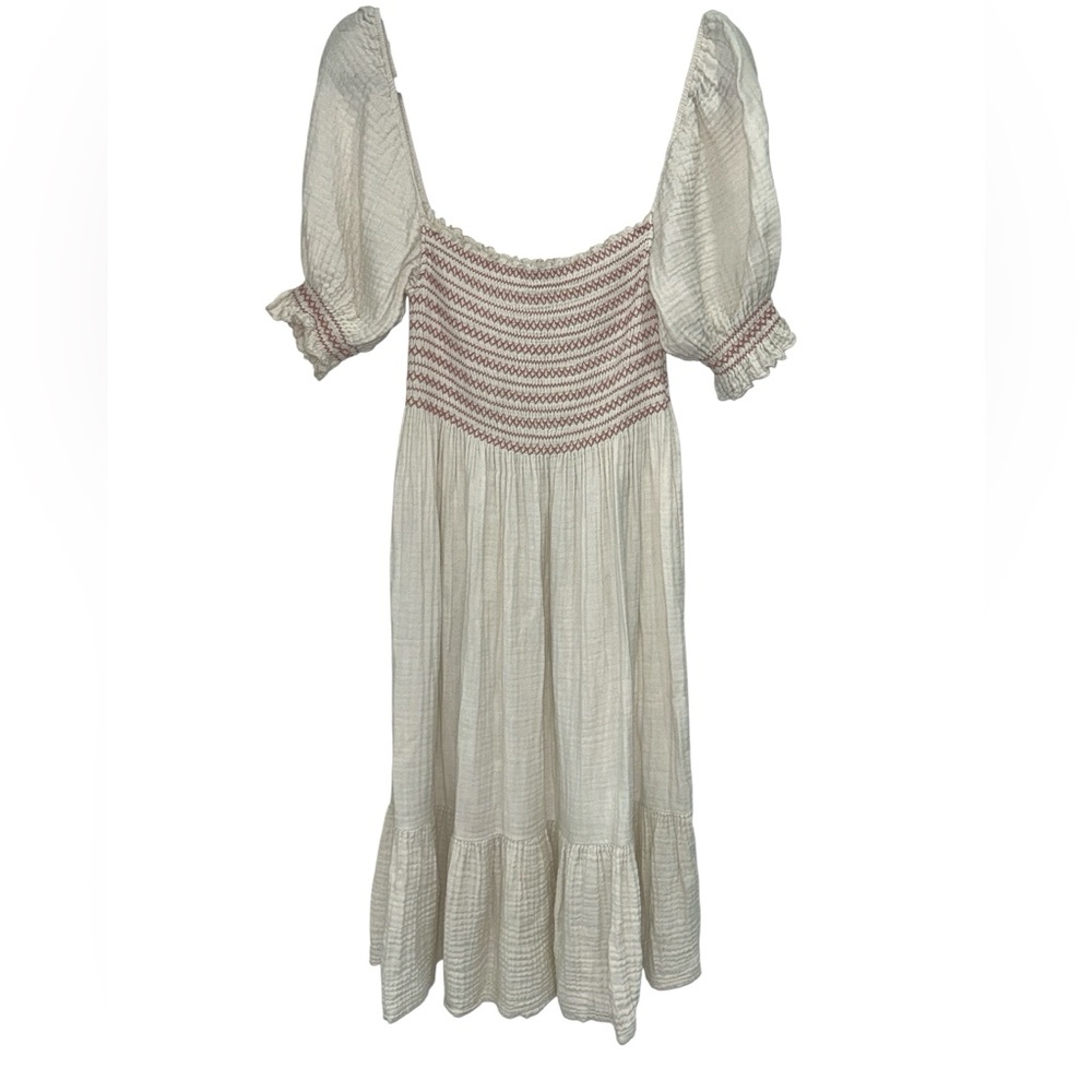 Nothing Fits But Kiko Smocked Cotton Modal Midi Dress in Cream/Pink - L/XL